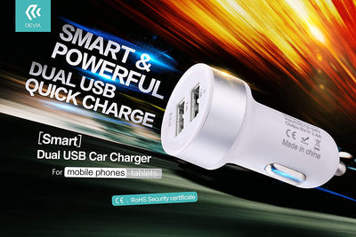 Devia Smart Dual USB Car Charger - White - Car Charger - best2buy