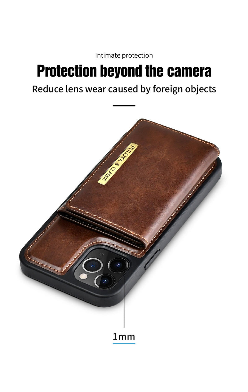 PULOKA PU Leather Magnetic Detachable Card Slot Case for iPhone 11 Pro