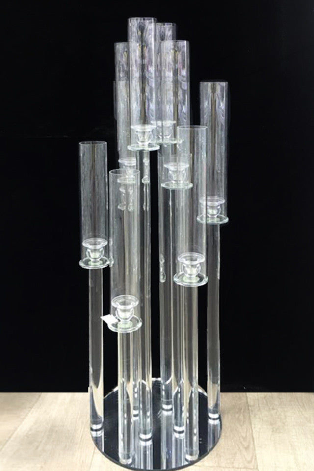 10 Holder Multi Height Glass Candelabra Centrepiece