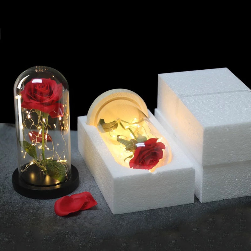 Eternal Rose Artificial Flower in Glass Cover with LEG String