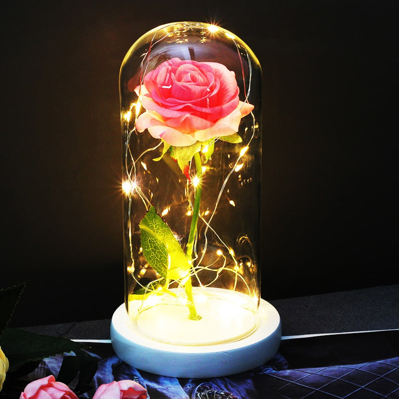 Eternal Rose Artificial Flower in Glass Cover with LEG String