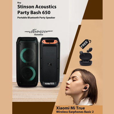 Stinson Acoustics PartyB Bash 650 Portable Bluetooth Party Speaker (Free Xiaomi Mi True Wireless Earphones Basic 2)