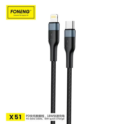 FONENG X51 3 in 1 Nylon Braided Type-C Cable - 1.2M