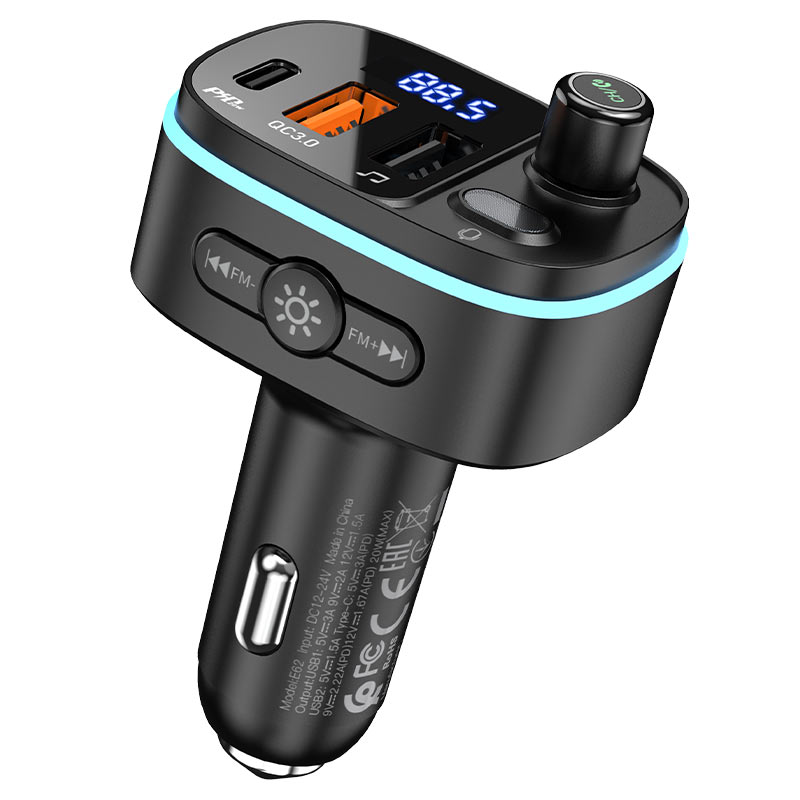 Hoco E62 Fast PD20W+QC3.0 Car Charger with Bluetooth FM Transmitter - Black