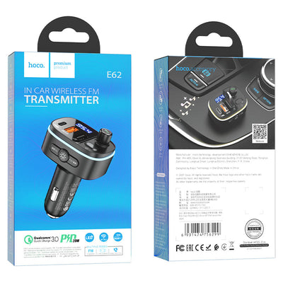 Hoco E62 Fast PD20W+QC3.0 Car Charger with Bluetooth FM Transmitter - Black