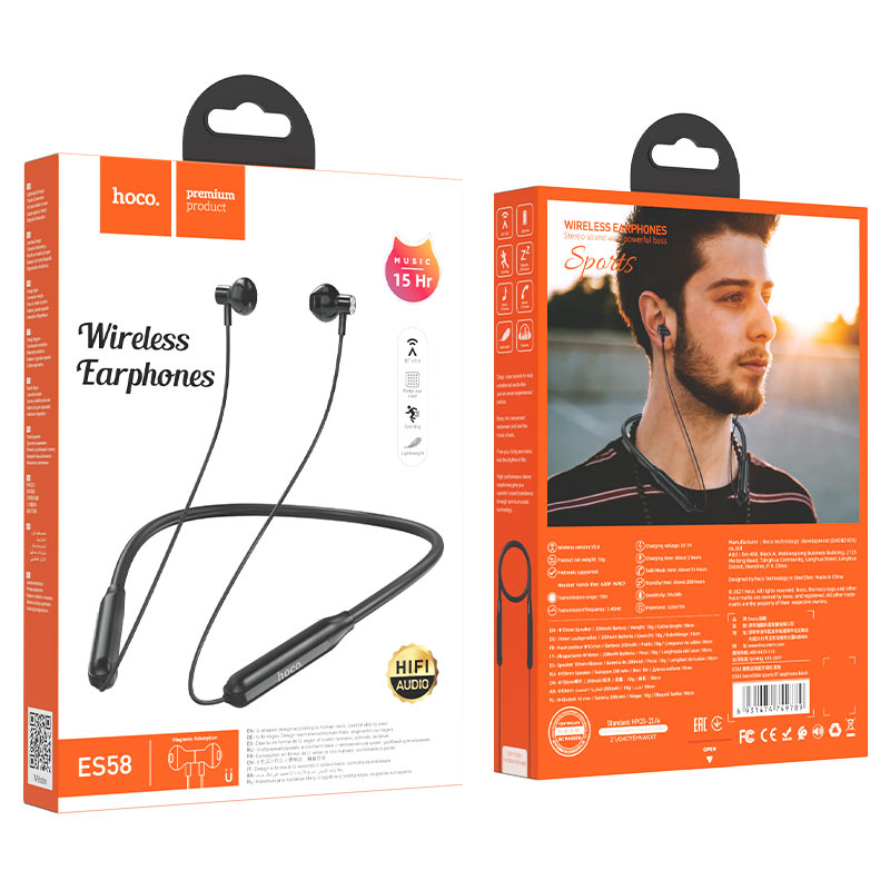 HOCO ES58 Premium Wireless Earphones with Mic - Black