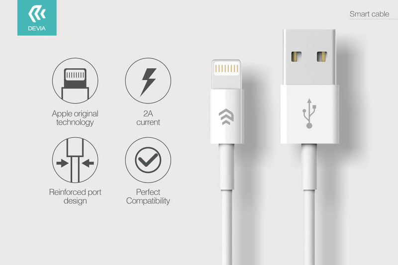 Devia Smart Lightning USB Cable 1M - White - Cables - best2buy