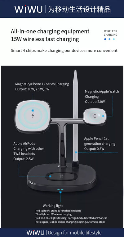 Wiwu Power Air 4 In 1 Wireless Charger - Black